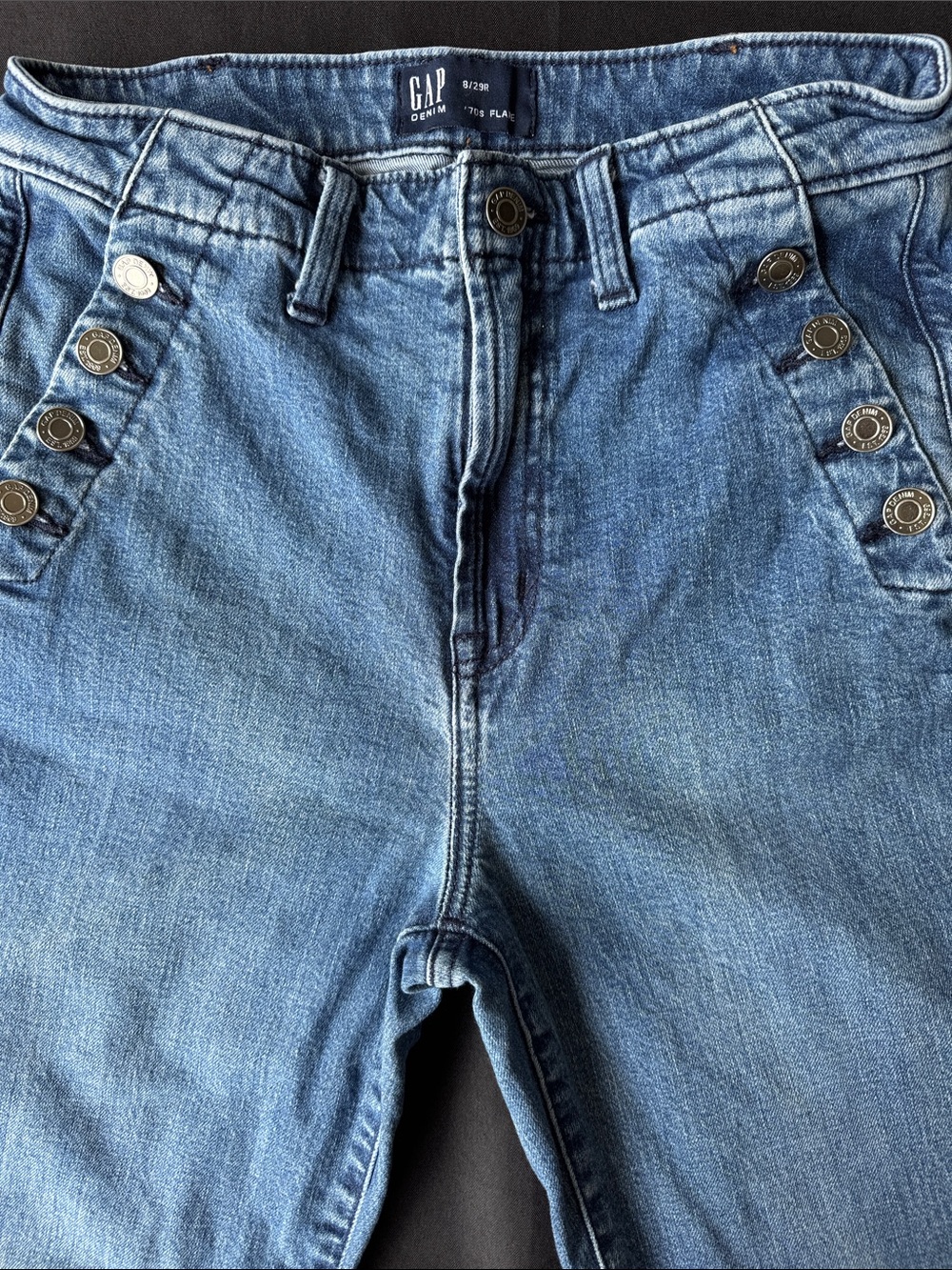 GAP High-Rise Button-Detail Jeans in Light Blue Wash